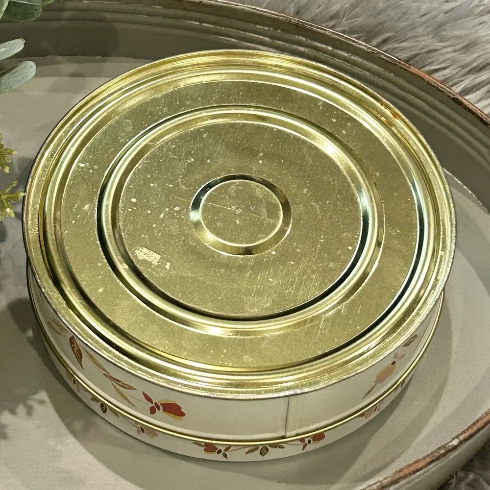 Hall China Jewel 1981 Vintage Tea Autumn Leaf Round Fruitcake Tin 7